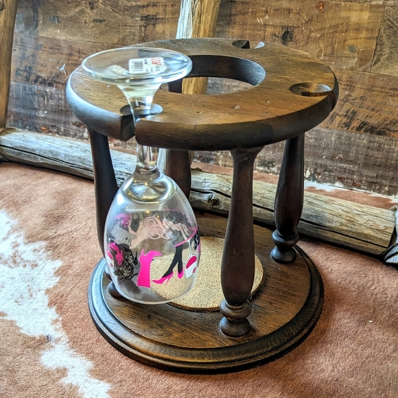 Vintage 80's Wood Wine Glass Holder - Picture 2 of 12
